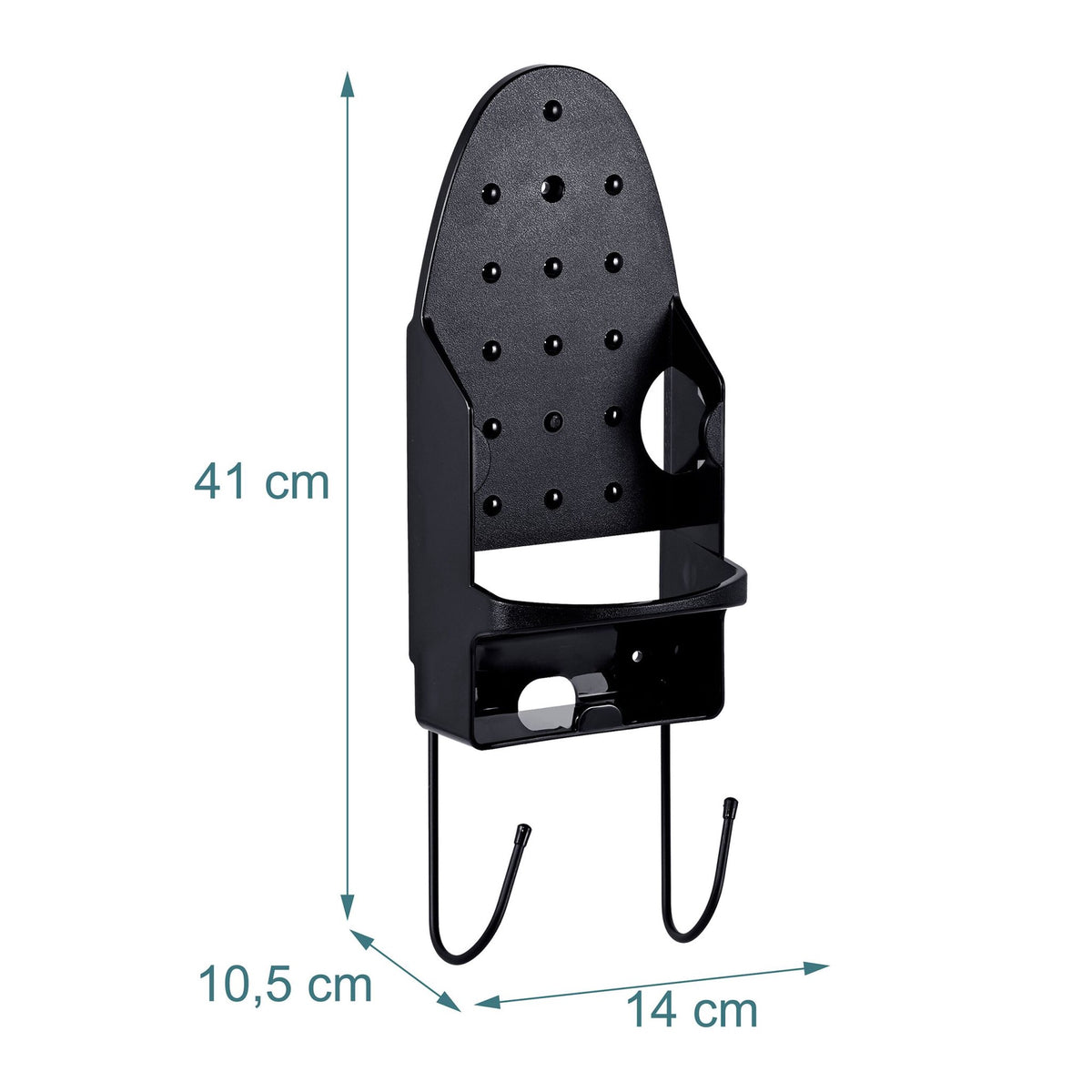 Wall-Mounted Iron Holder with Hooks, Black, Steel