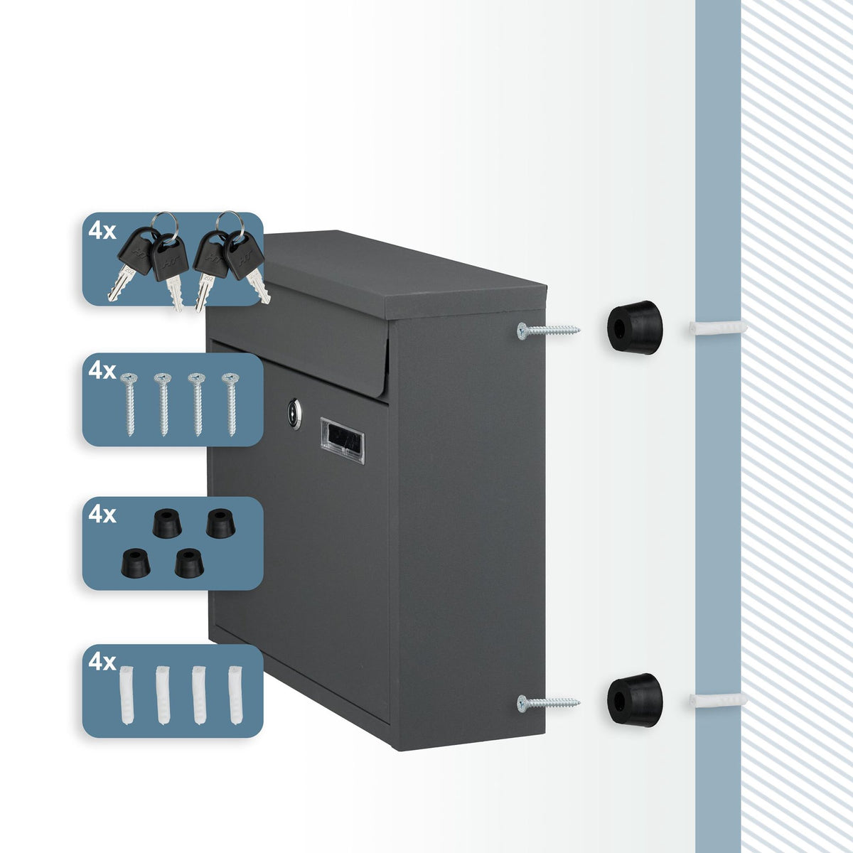 Wall-Mounted Iron Letterbox with Keys and Nameplate