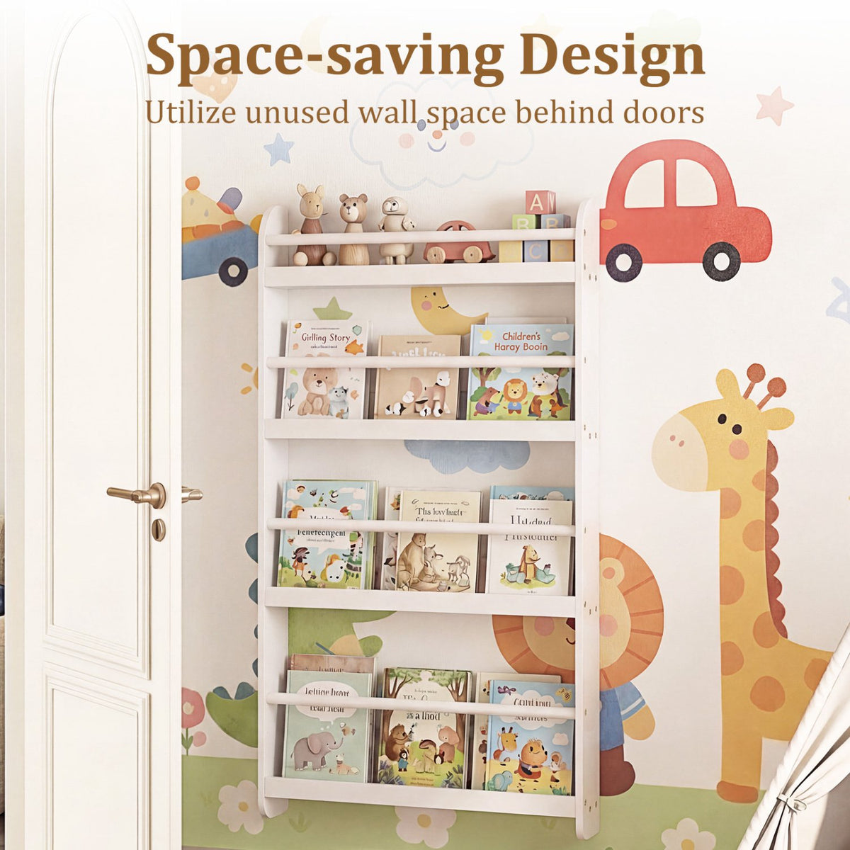 Wall-Mounted Kids Bookshelf, 4-Tier, White