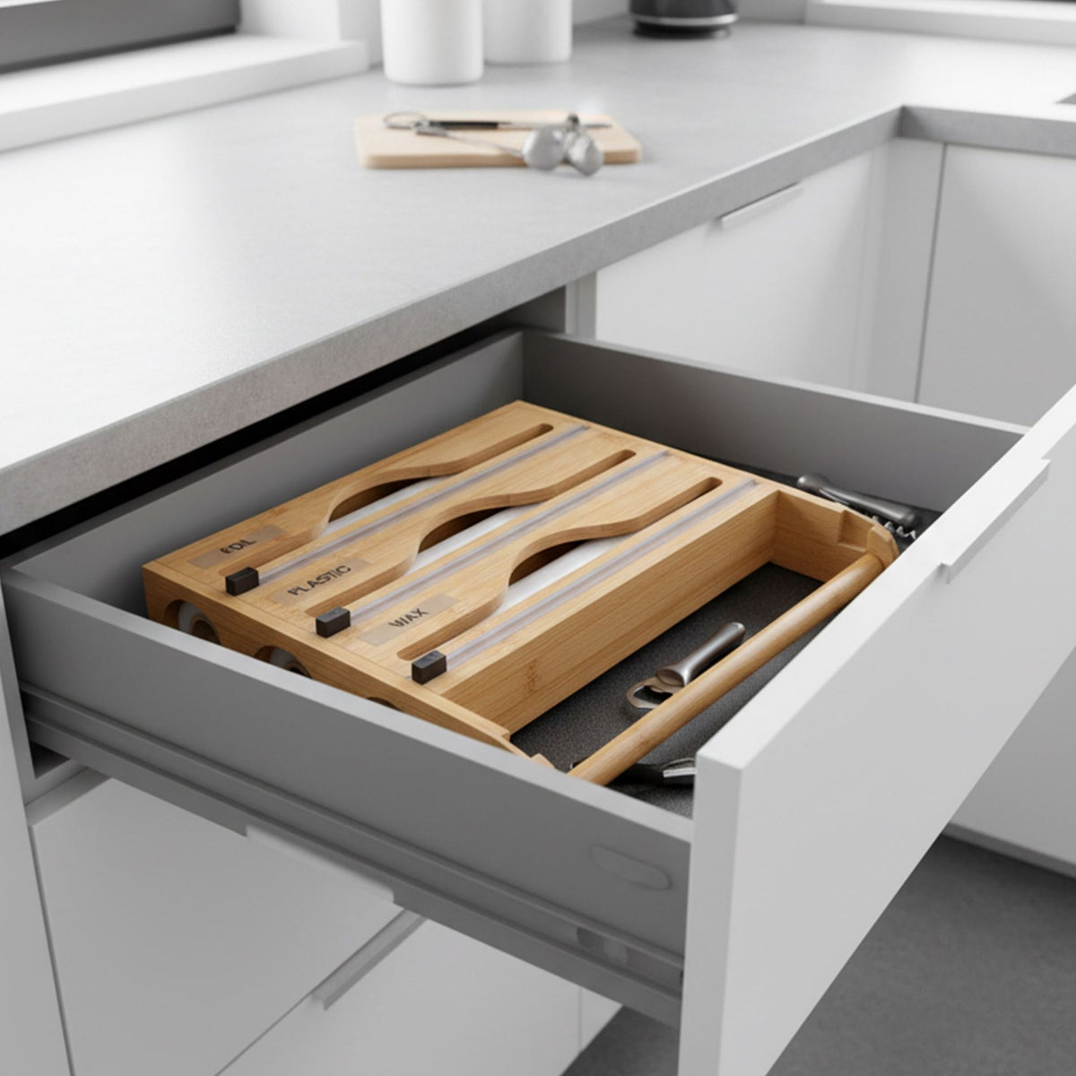 Wall-Mounted Kitchen Roll and Foil Dispenser with Cutter