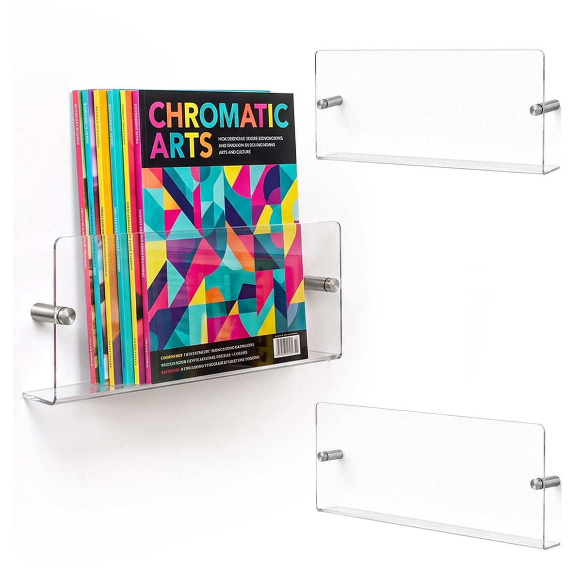 Wall-Mounted Magazine Holders, Set of 3, Transparent Acrylic