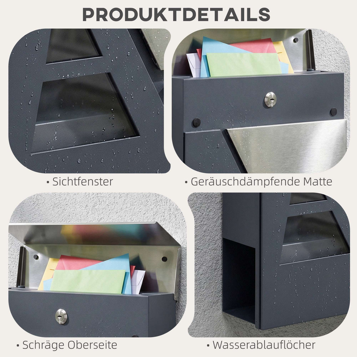 Wall-Mounted Mailbox, 13L, Quiet Close, Dark Grey