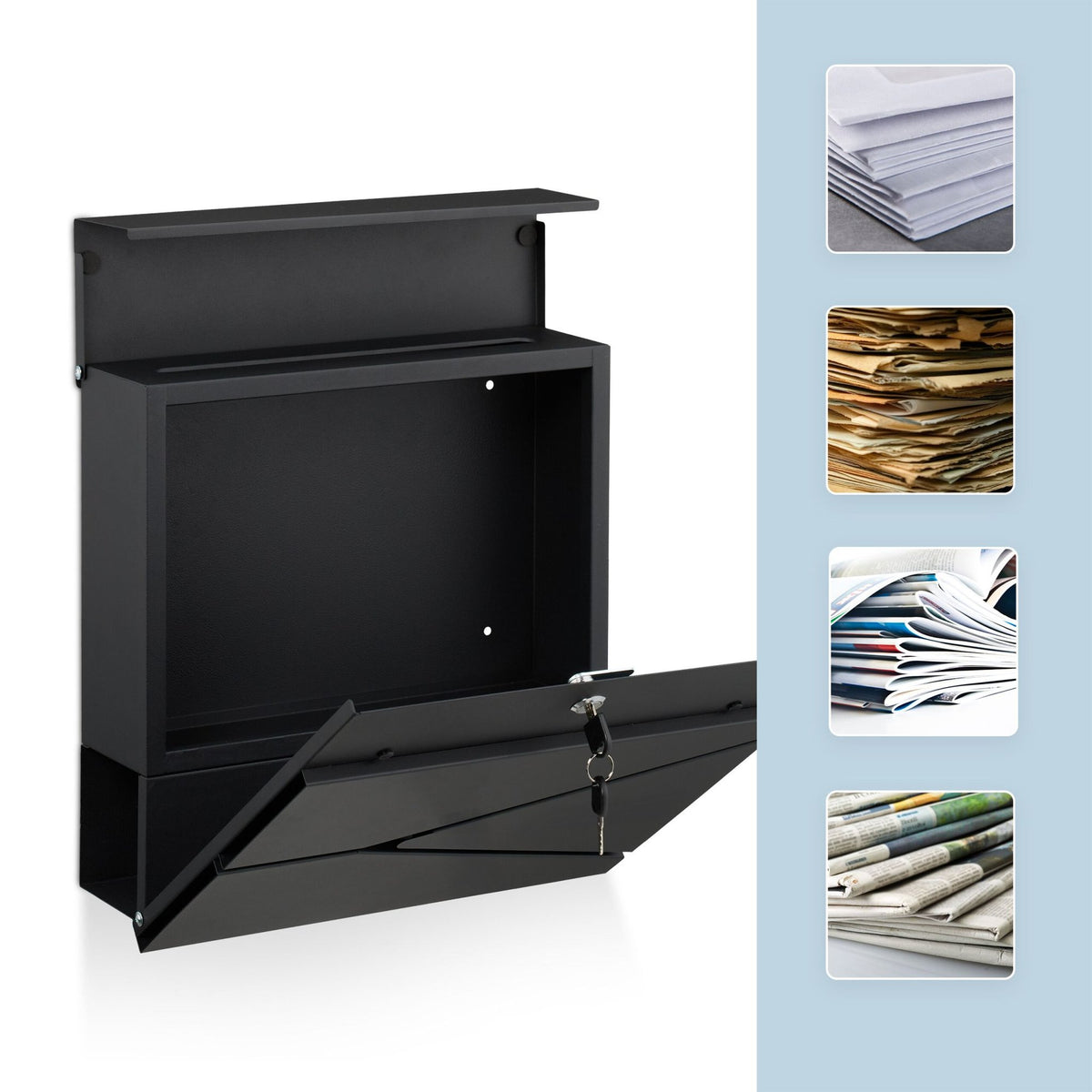 Wall-Mounted Mailbox with Newspaper Slot & Rain Canopy