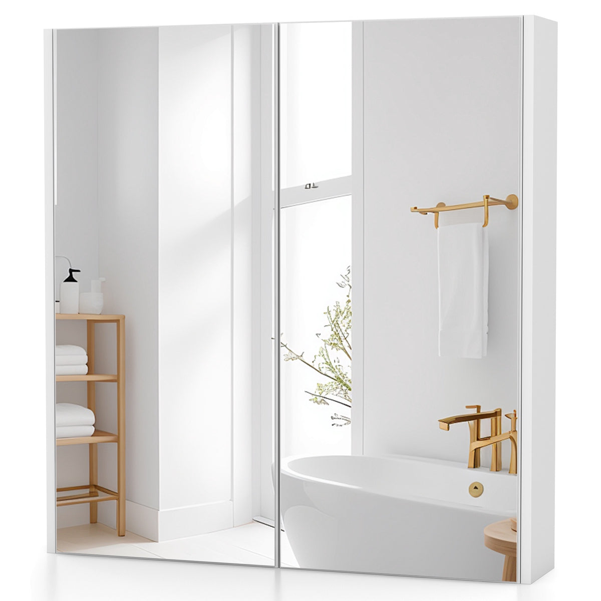 Wall-Mounted Medicine Cabinet, 2-Tier Double Mirror Doors