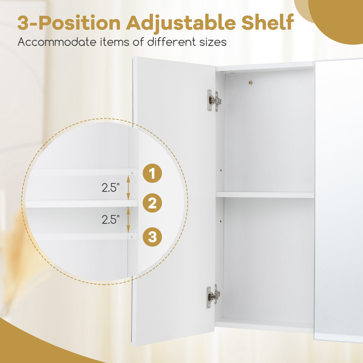 Wall-Mounted Medicine Cabinet, 2-Tier Double Mirror Doors