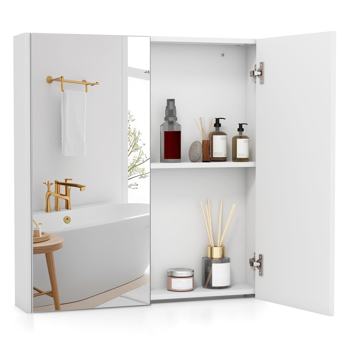 Wall-Mounted Medicine Cabinet, 2-Tier Double Mirror Doors