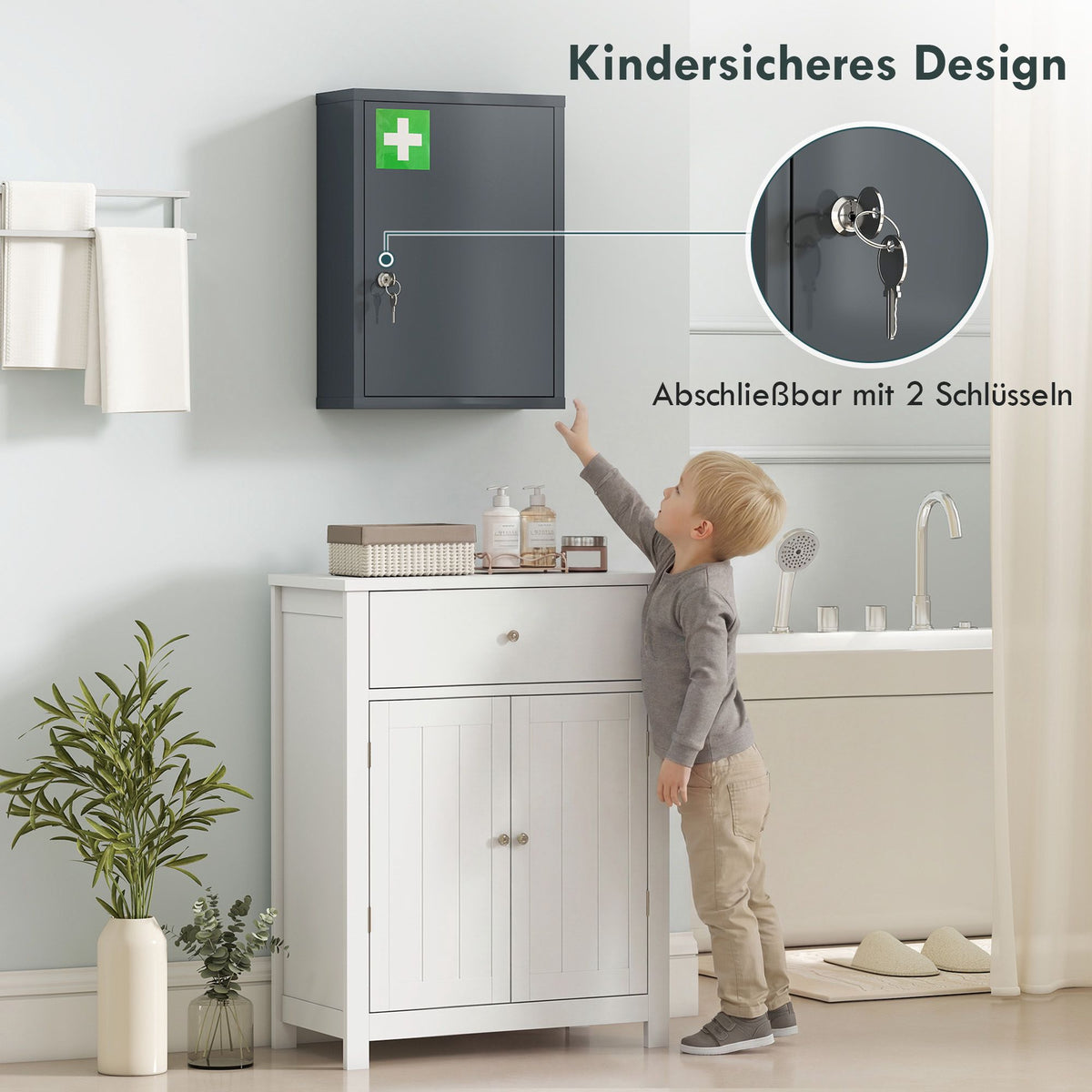 Wall-Mounted Medicine Cabinet with Lock, 3-Tier Steel, 40x15x53.5 cm