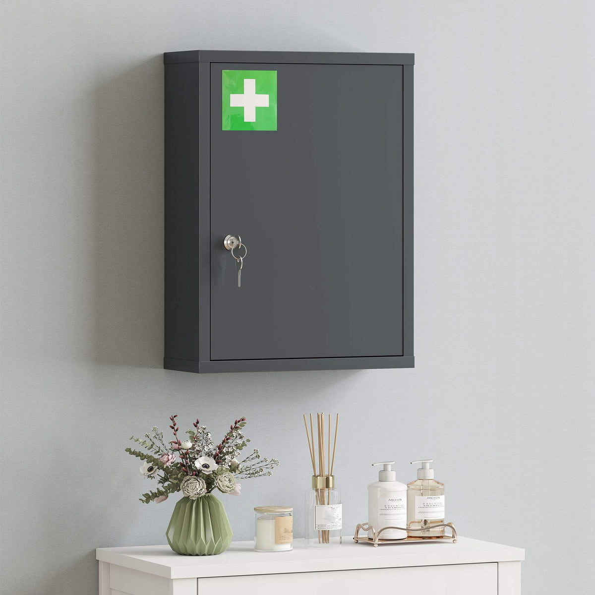 Wall-Mounted Medicine Cabinet with Lock, 3-Tier Steel, 40x15x53.5 cm