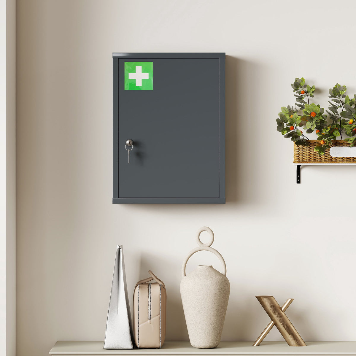 Wall-Mounted Medicine Cabinet with Lock, 3-Tier Steel, 40x15x53.5 cm