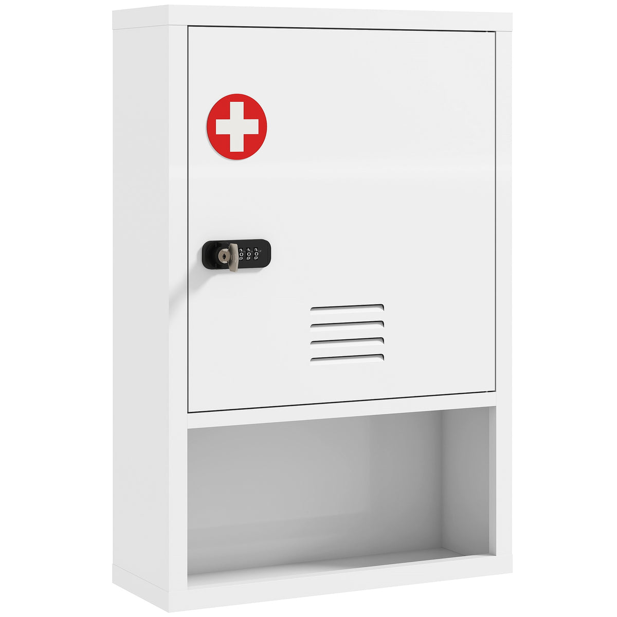 Wall-Mounted Medicine Cabinet with Lock, White, Steel