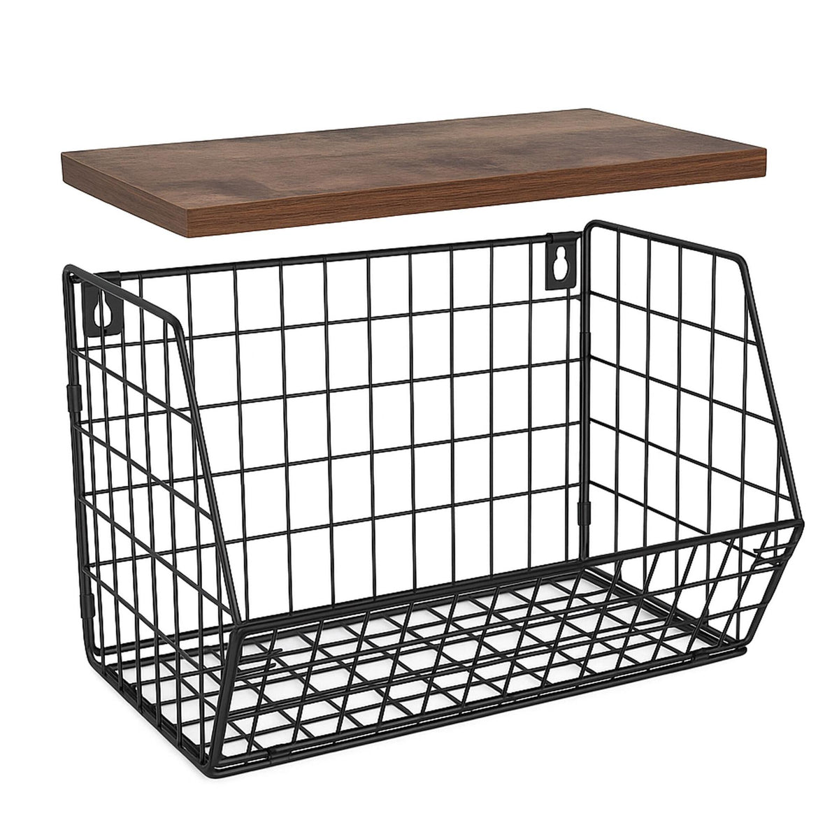Wall-Mounted Metal Fruit Rack with Wood-Effect Shelf