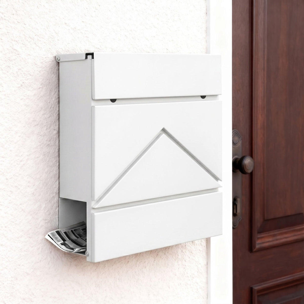 Wall-Mounted Metal Postbox with Newspaper Holder, White