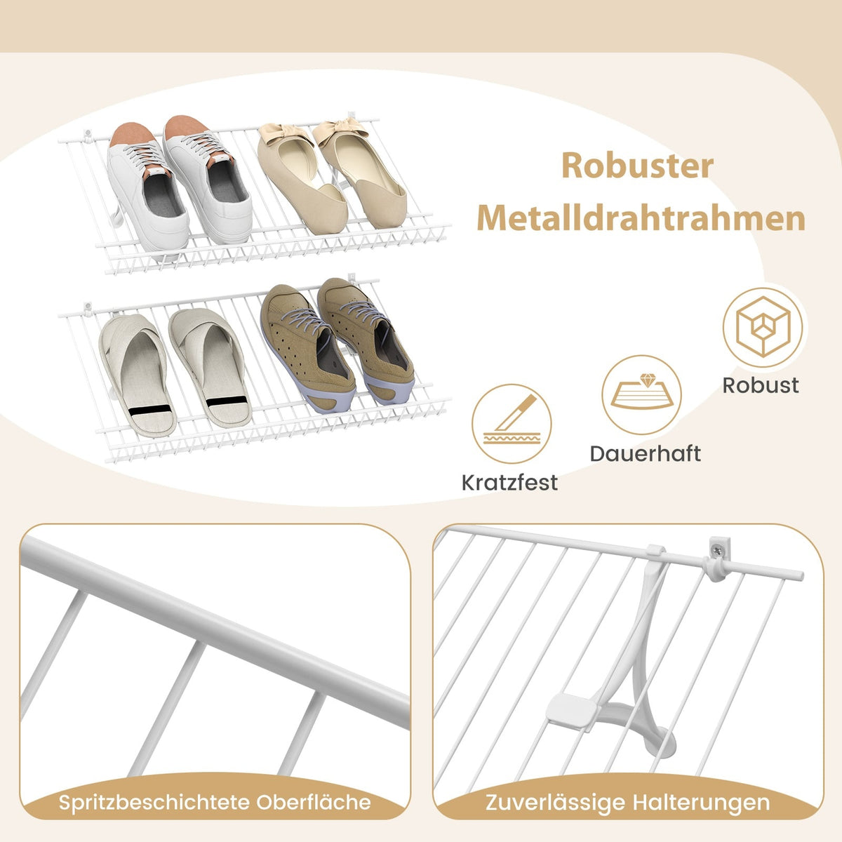 Wall-Mounted Metal Shoe Rack Set, 2-Piece, Customizable