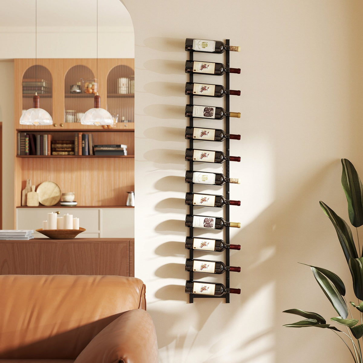 Wall-Mounted Metal Wine Rack, 6–12 Bottle, Black