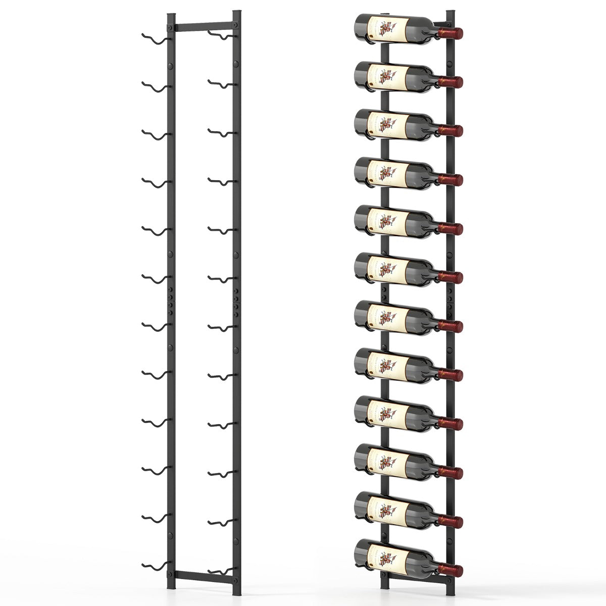 Wall-Mounted Metal Wine Rack for 12 Bottles, Black