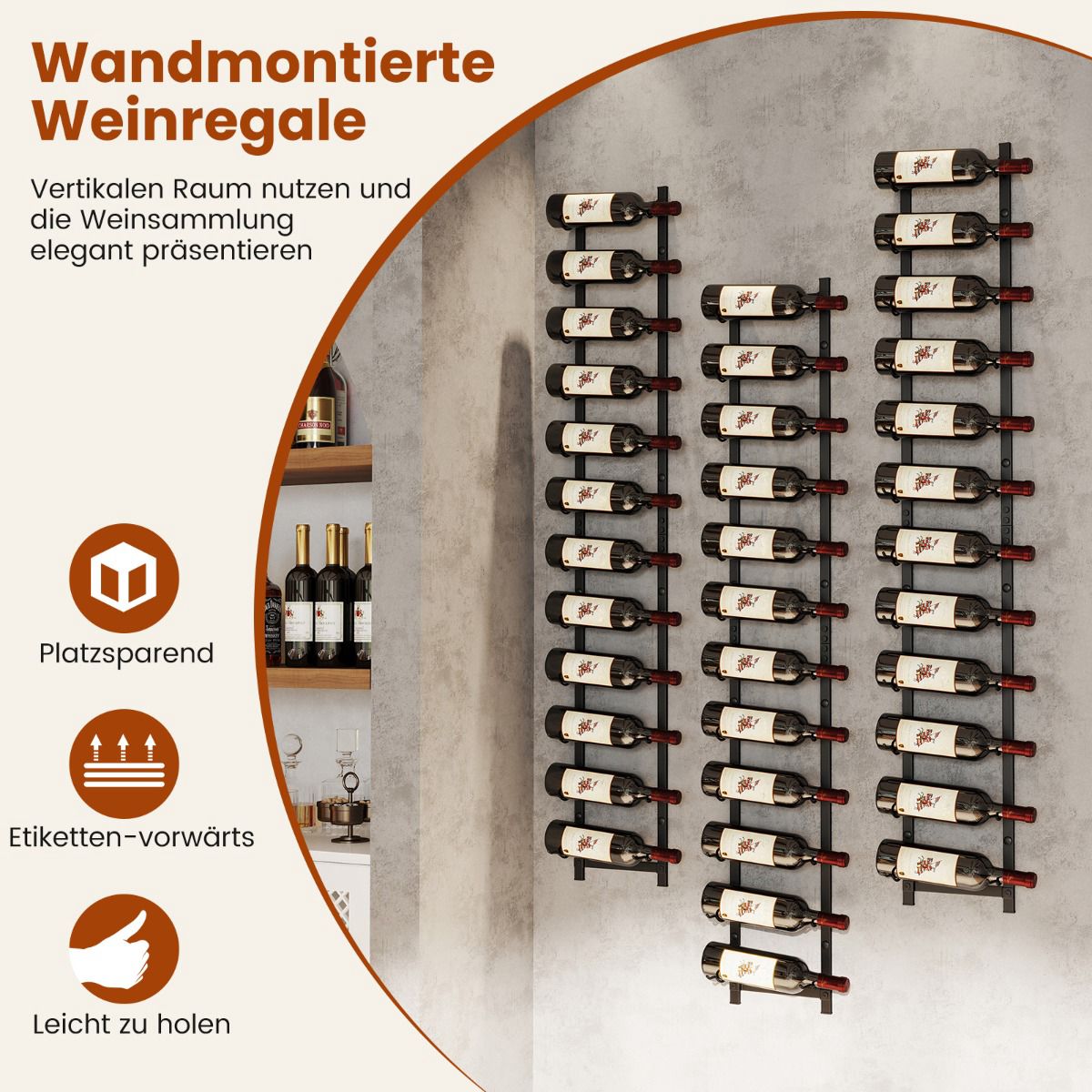 Wall-Mounted Metal Wine Rack for 12 Bottles, Black