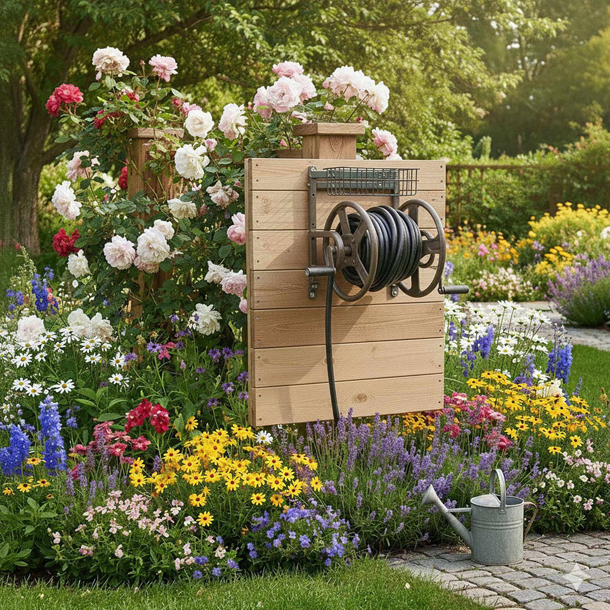 Wall-Mounted Stainless Hose Reel with Crank