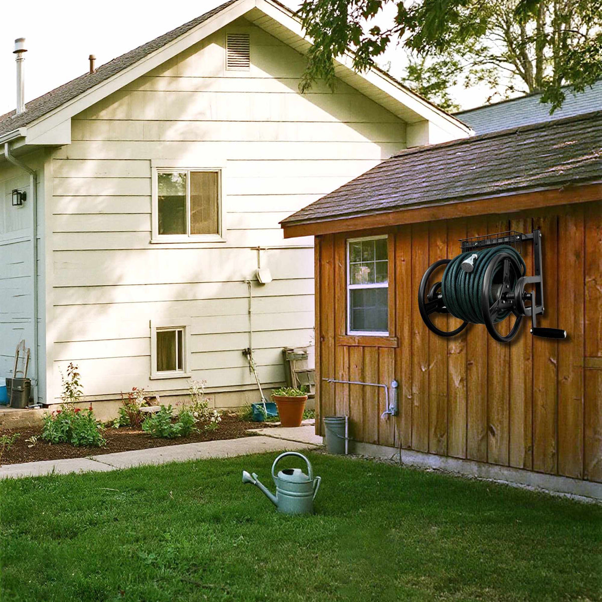 Wall-Mounted Stainless Hose Reel with Crank