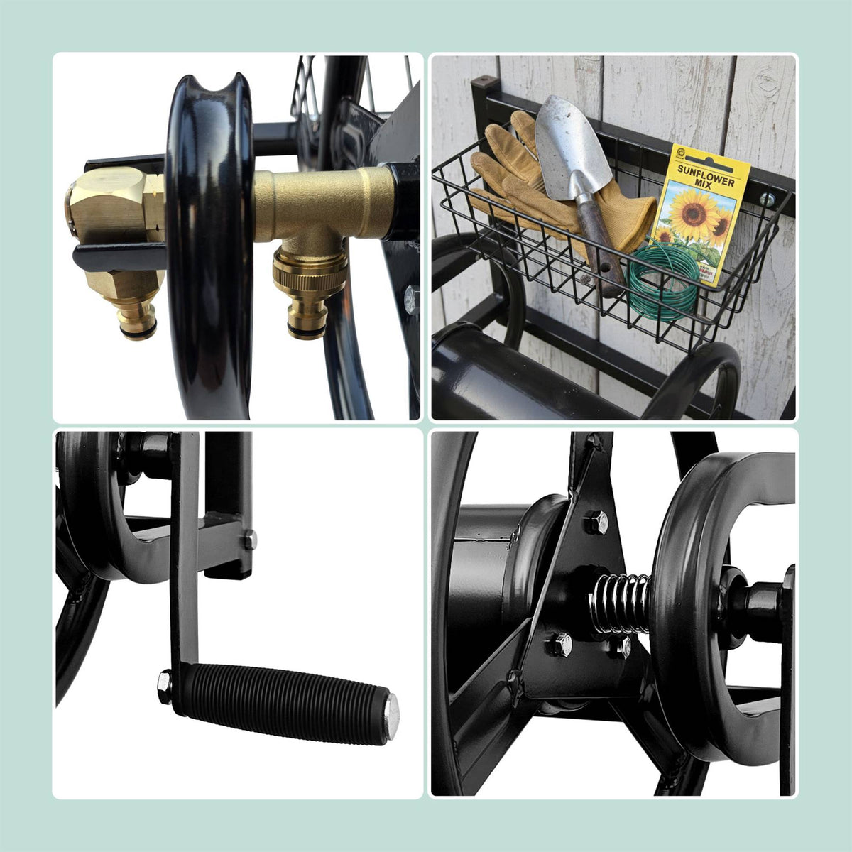 Wall-Mounted Stainless Hose Reel with Crank