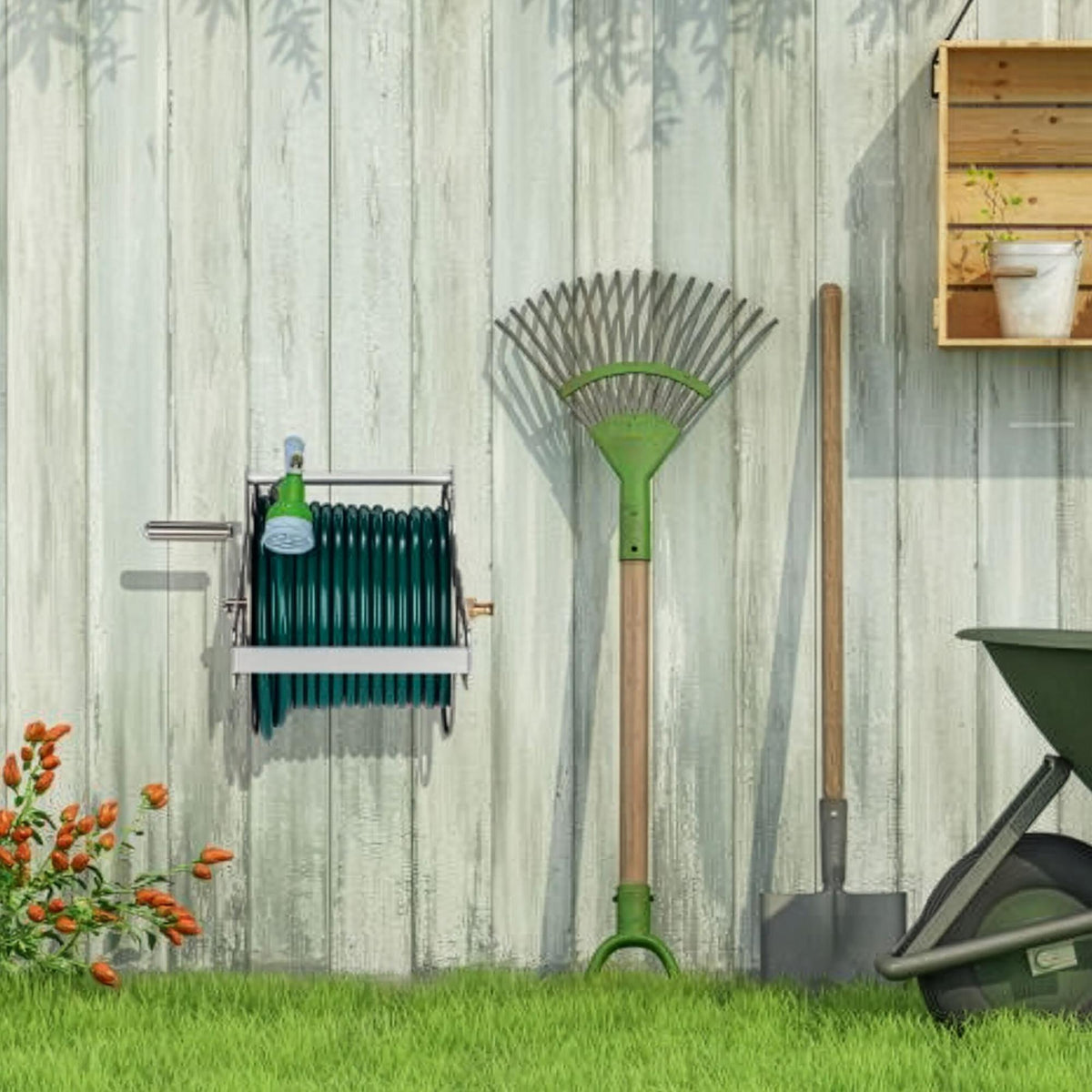 Wall-Mounted Stainless Steel Garden Hose Reel