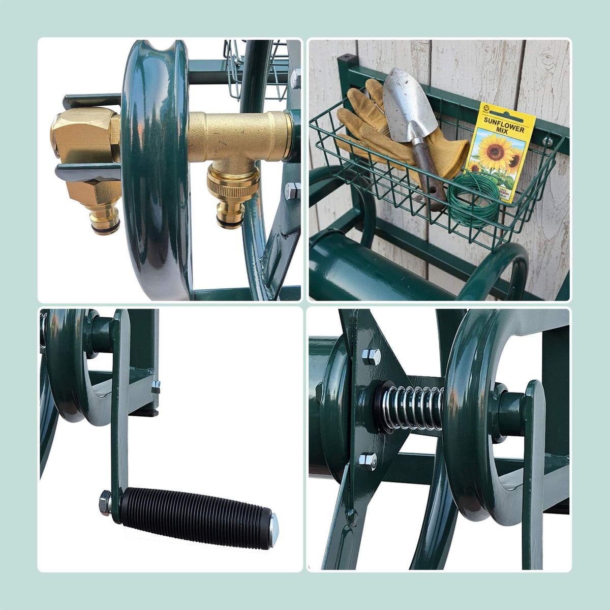 Wall-Mounted Stainless Steel Hose Reel with Crank
