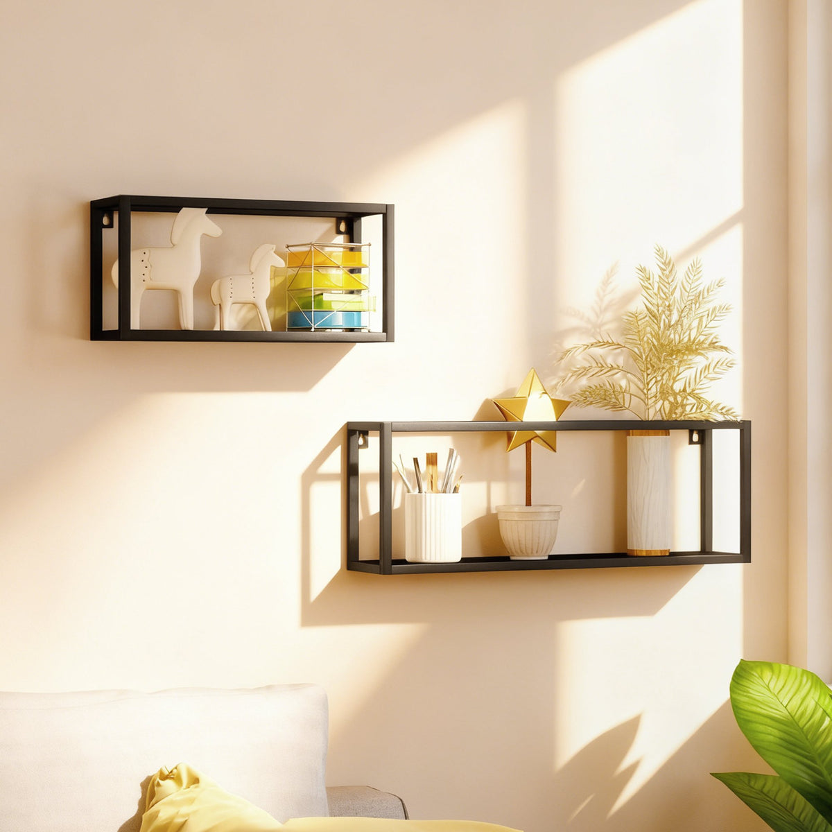 Wall-Mounted Steel Shelves Set, Black, 15 kg Capacity