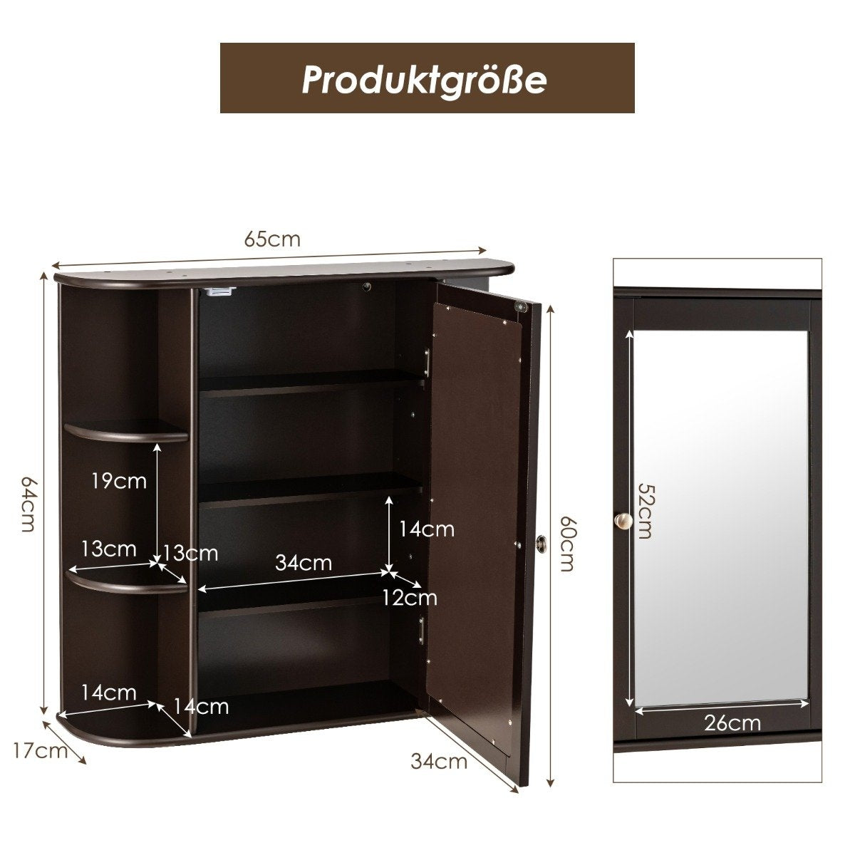 Wall Mounted Storage Cabinet Multipurpose Bathroom Medicine Cabinet 66 x 16.7 x 63 cm Brown