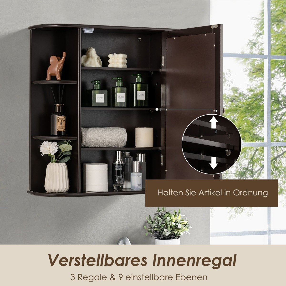 Wall Mounted Storage Cabinet Multipurpose Bathroom Medicine Cabinet 66 x 16.7 x 63 cm Brown