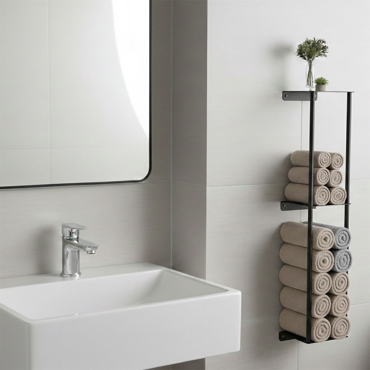 Wall-Mounted Towel Rack with Shelf, Metal