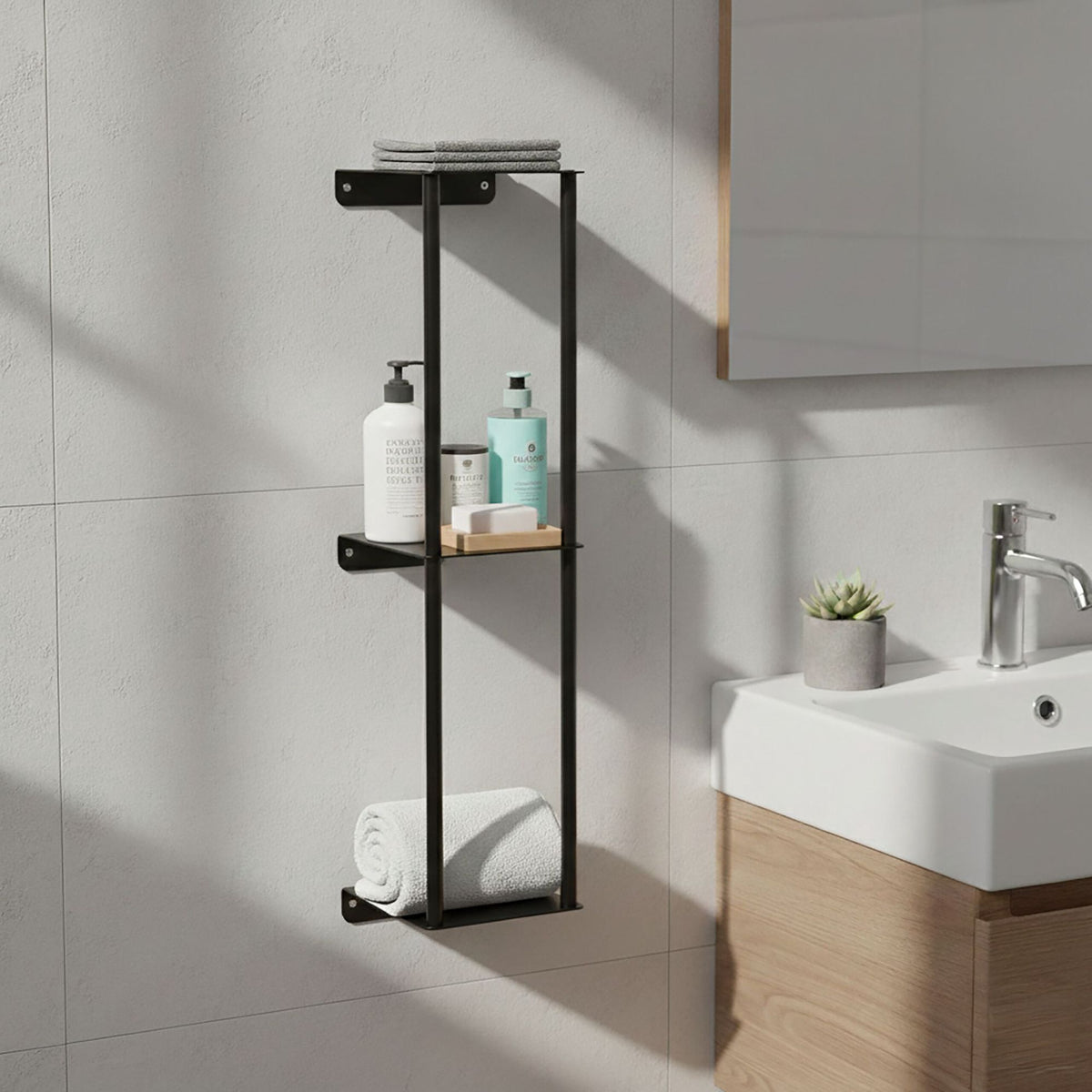 Wall-Mounted Towel Rack with Shelf, Metal