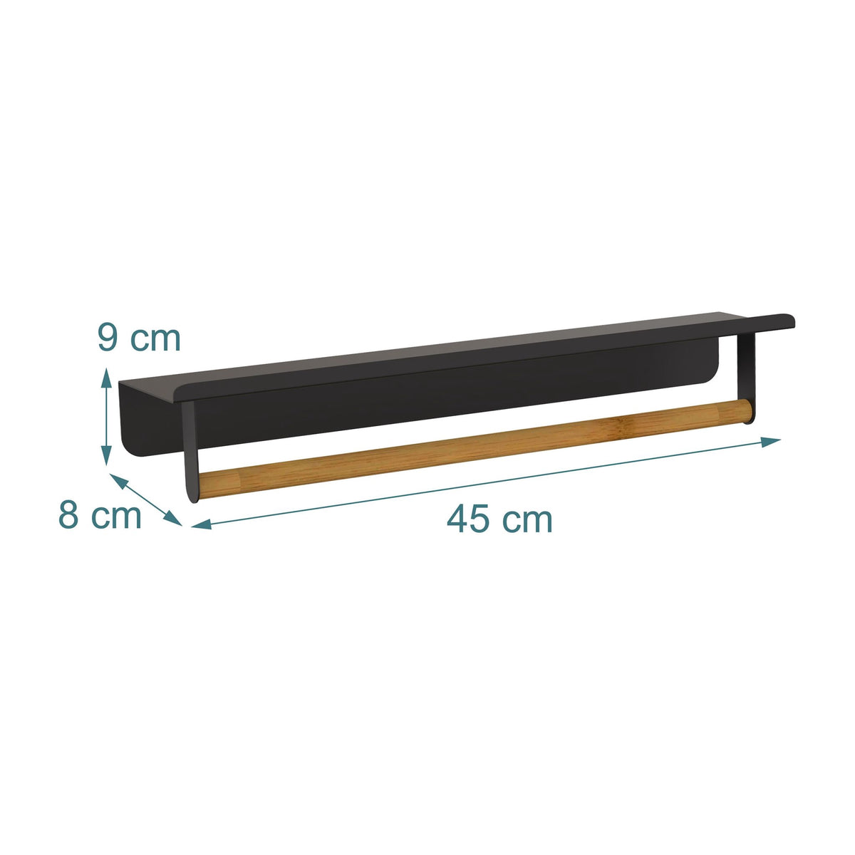 Wall-Mounted Towel Rail with Bamboo Bar and Metal Shelf