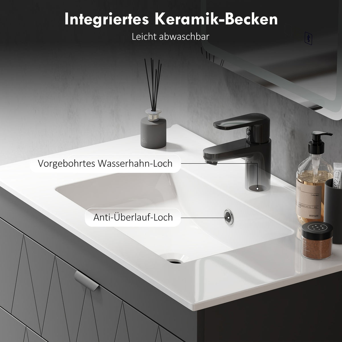 Wall-Mounted Vanity Unit with Ceramic Sink, Black