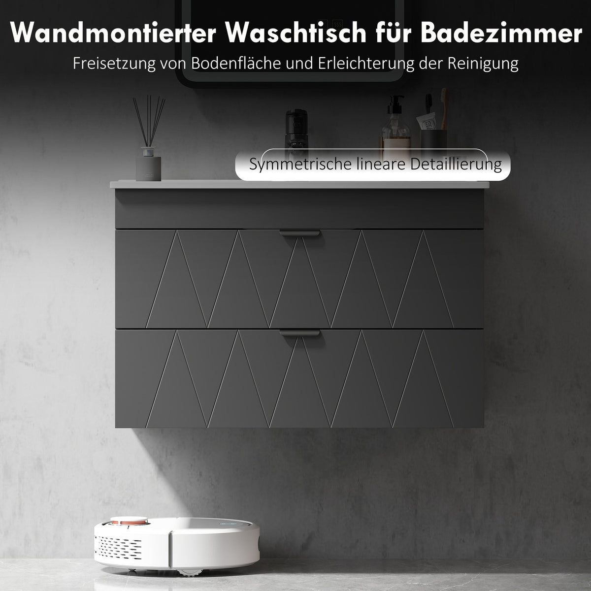 Wall-Mounted Vanity Unit with Ceramic Sink, Black