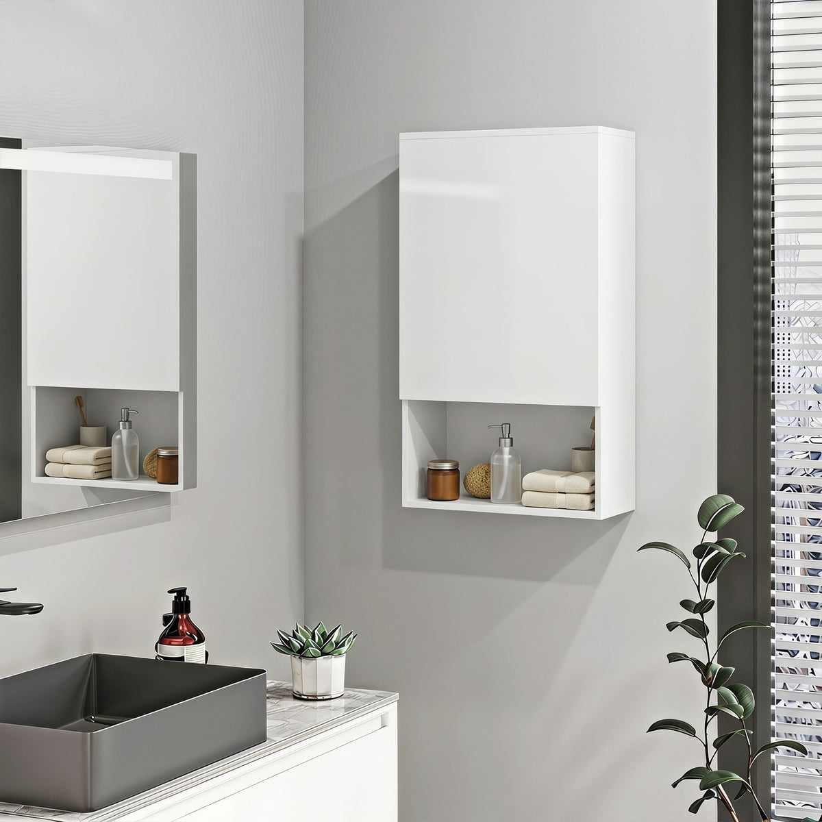 Wall-Mounted White Bathroom Cabinet with Adjustable Shelves