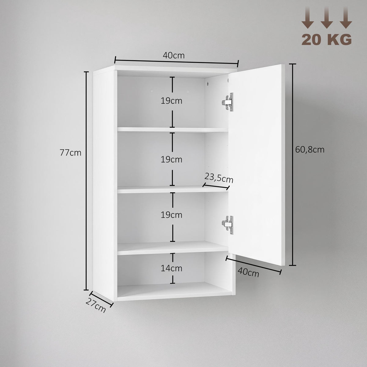 Wall-Mounted White Bathroom Cabinet with Adjustable Shelves