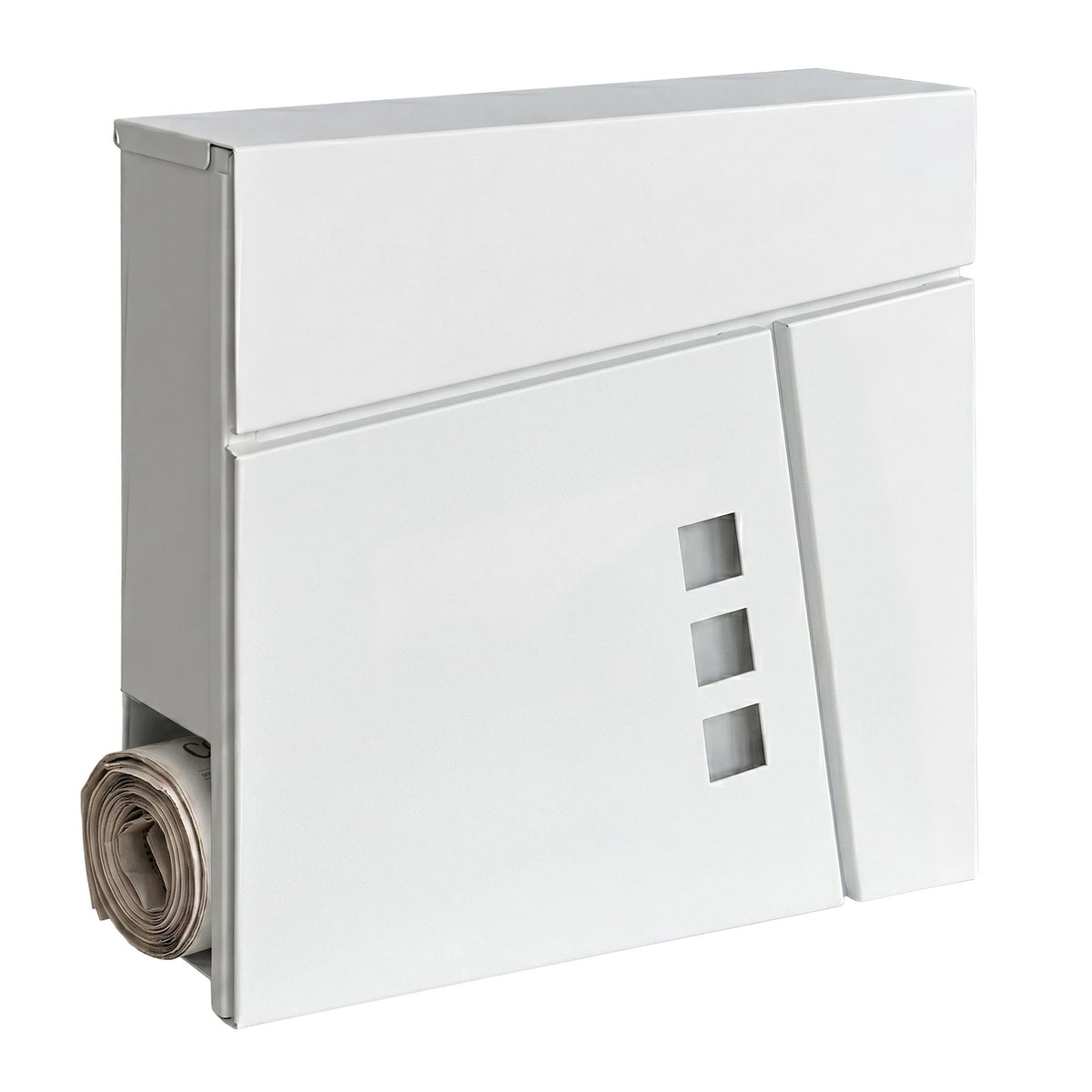 Wall-Mounted White Mailbox with Newspaper Holder