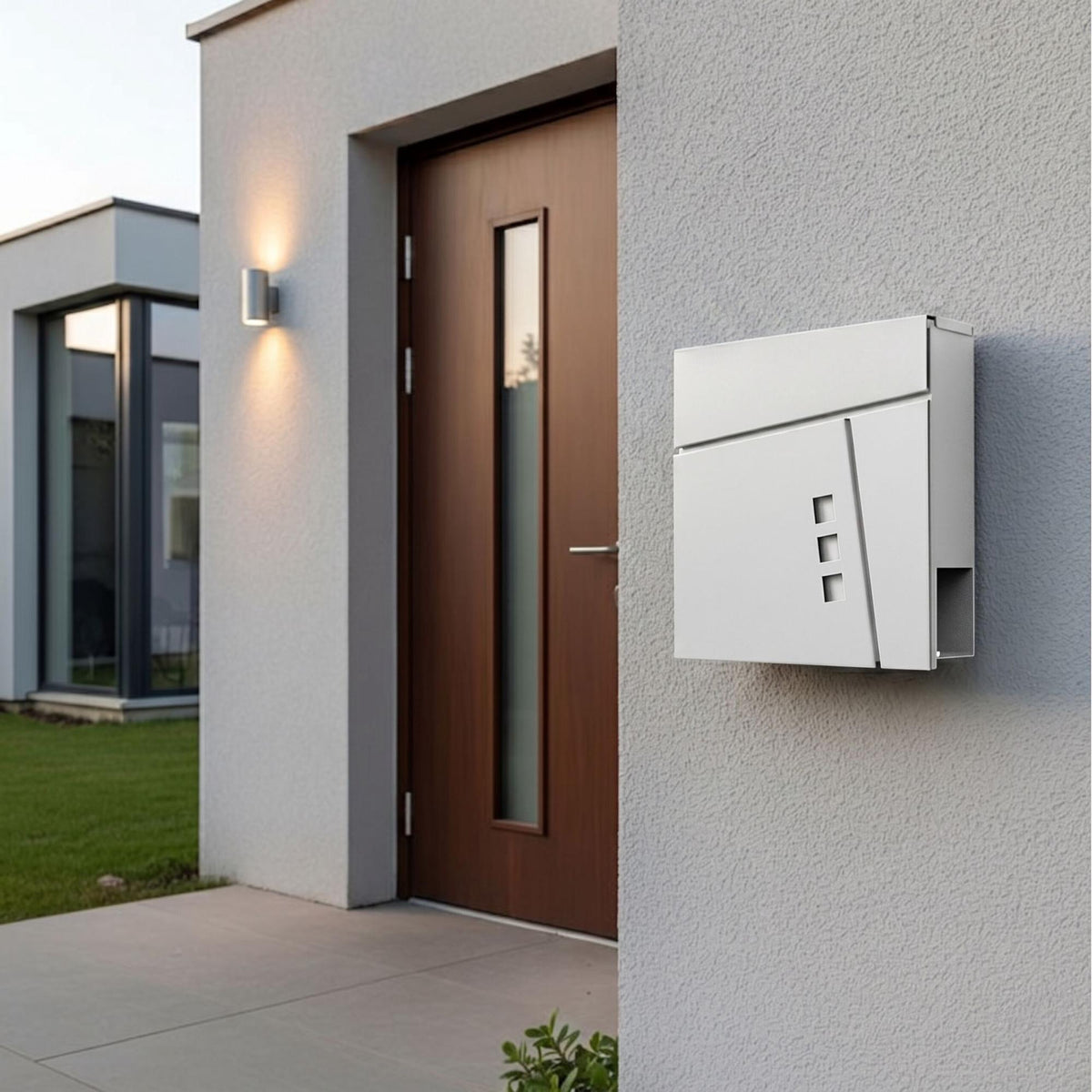 Wall-Mounted White Mailbox with Newspaper Holder
