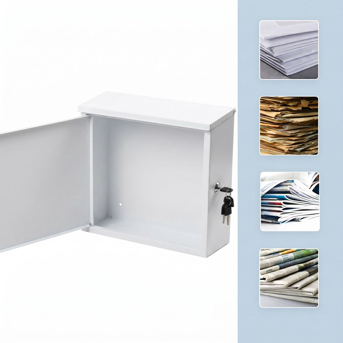 Wall-Mounted White Metal Mailbox with Lock