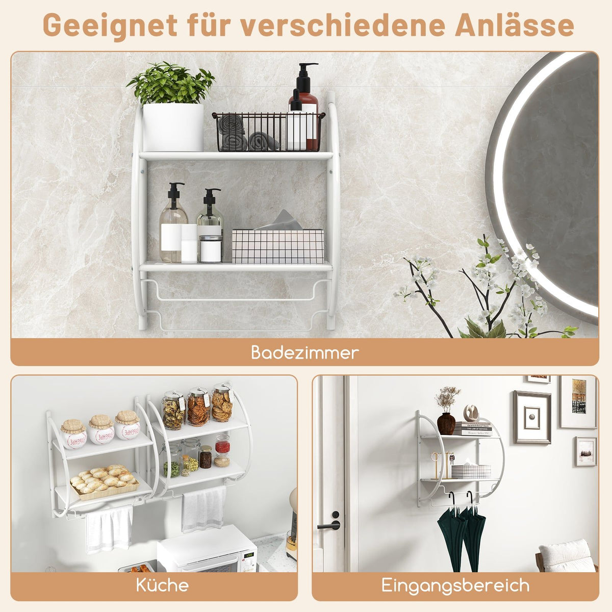 Wall-Mounted White Metal Towel Rack with Shelves, 45x25.5x55 cm