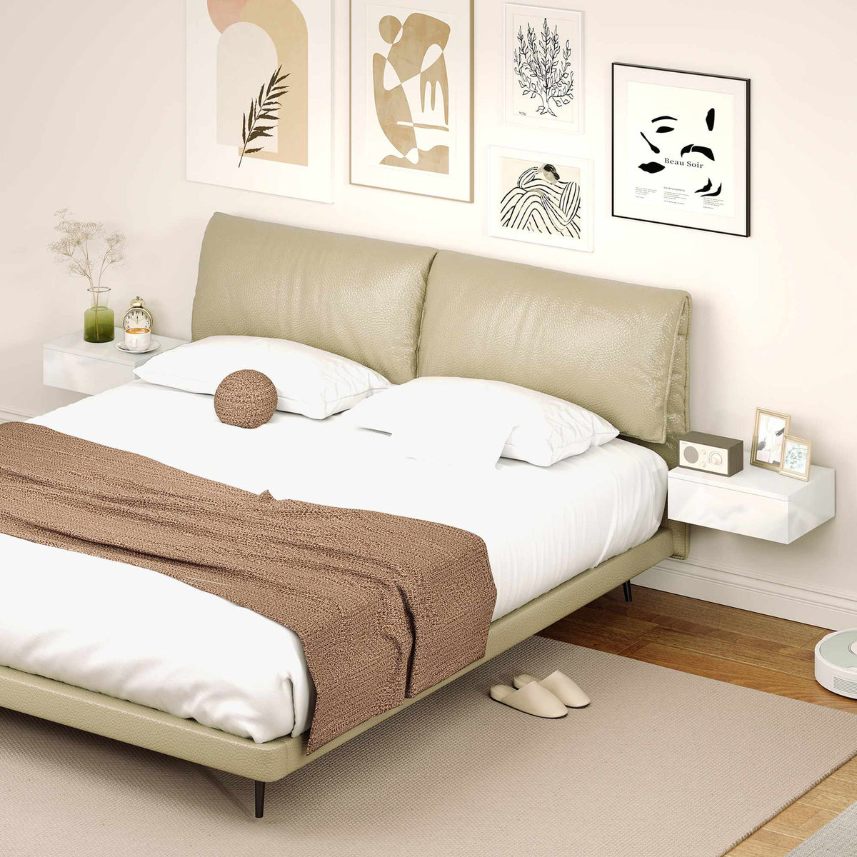 Wall-Mounted White Nightstands Set, Drawer, Chipboard