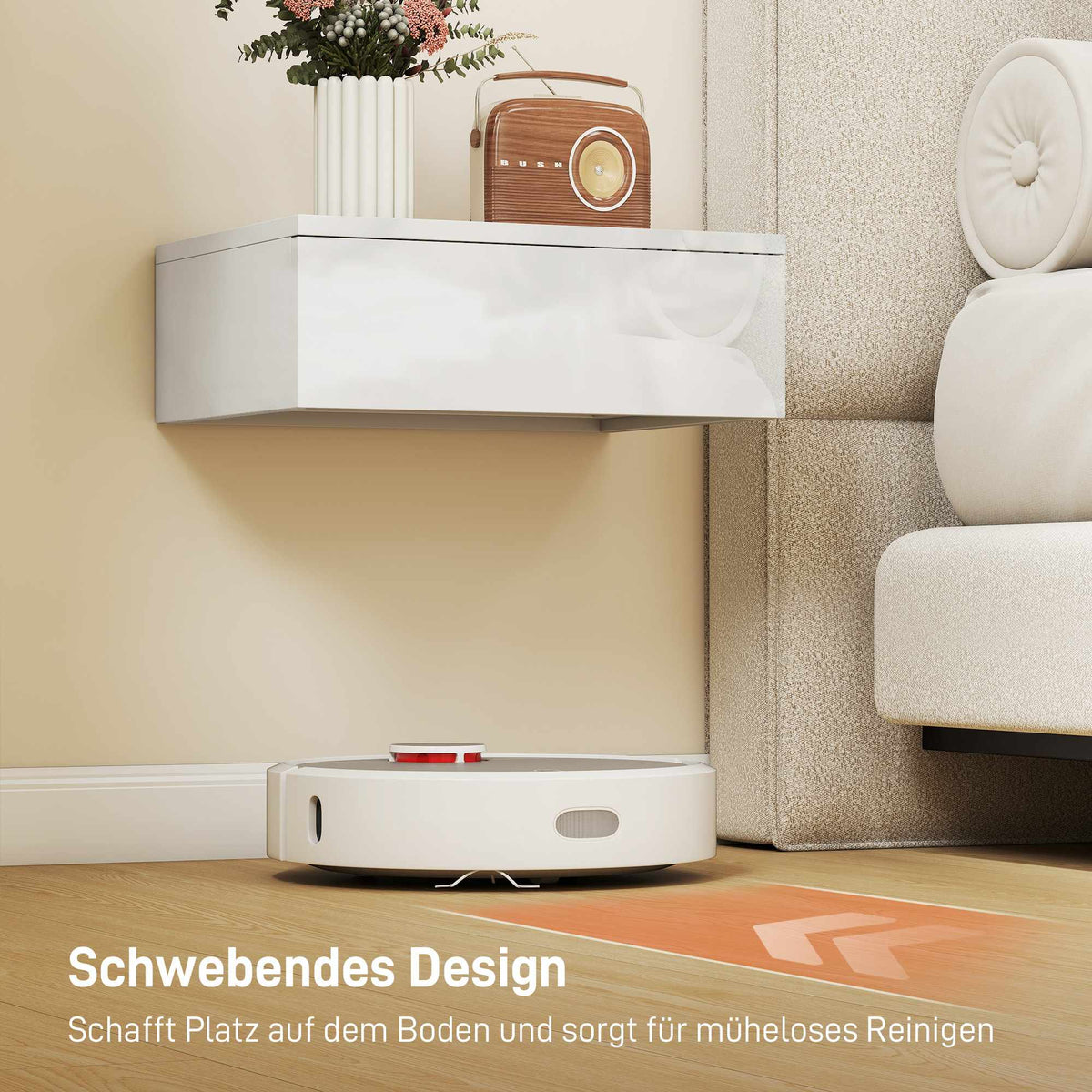 Wall-Mounted White Nightstands Set, Drawer, Chipboard