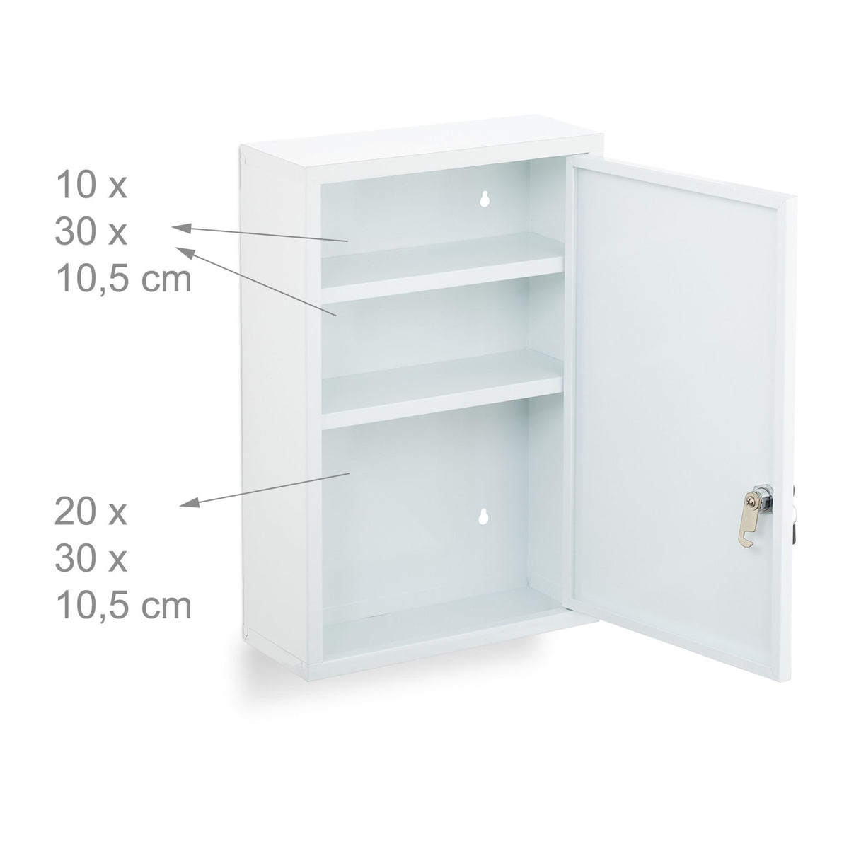 Wall-Mounted White Steel Medicine Cabinet with Lock