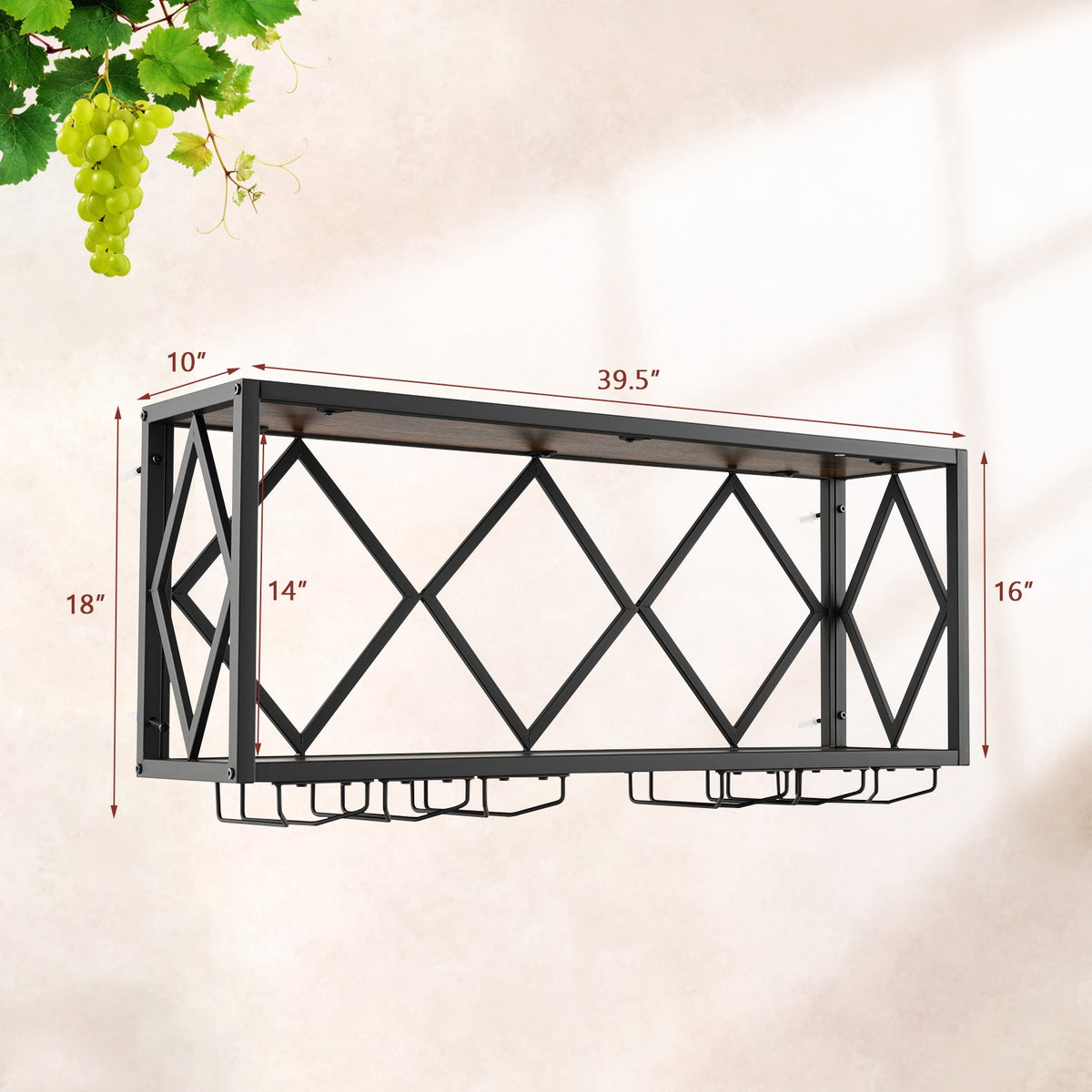 Wall-Mounted Wine Rack, 39 Bottles, 12 Glasses