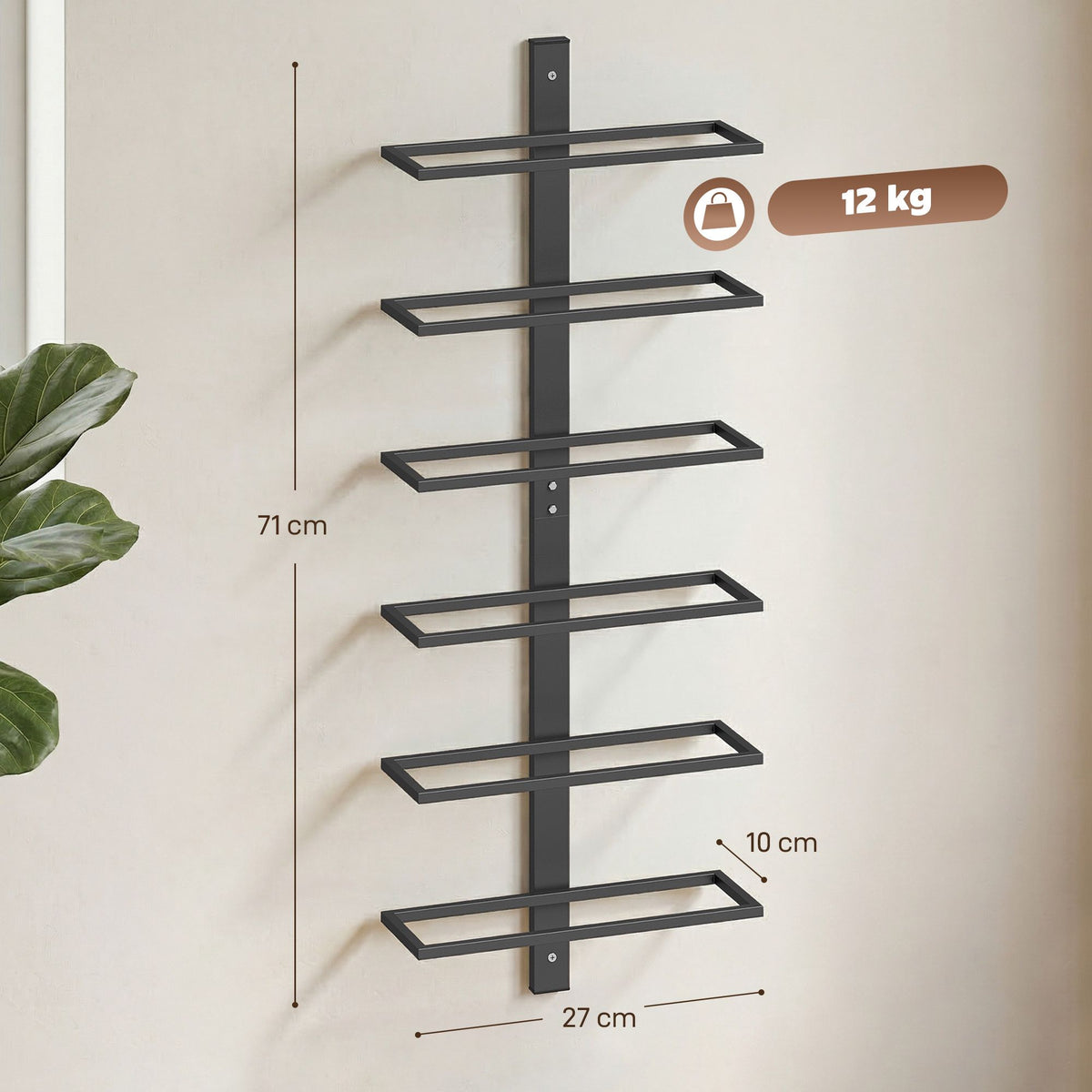 Wall-Mounted Wine Rack, 6-Bottle, Black Steel