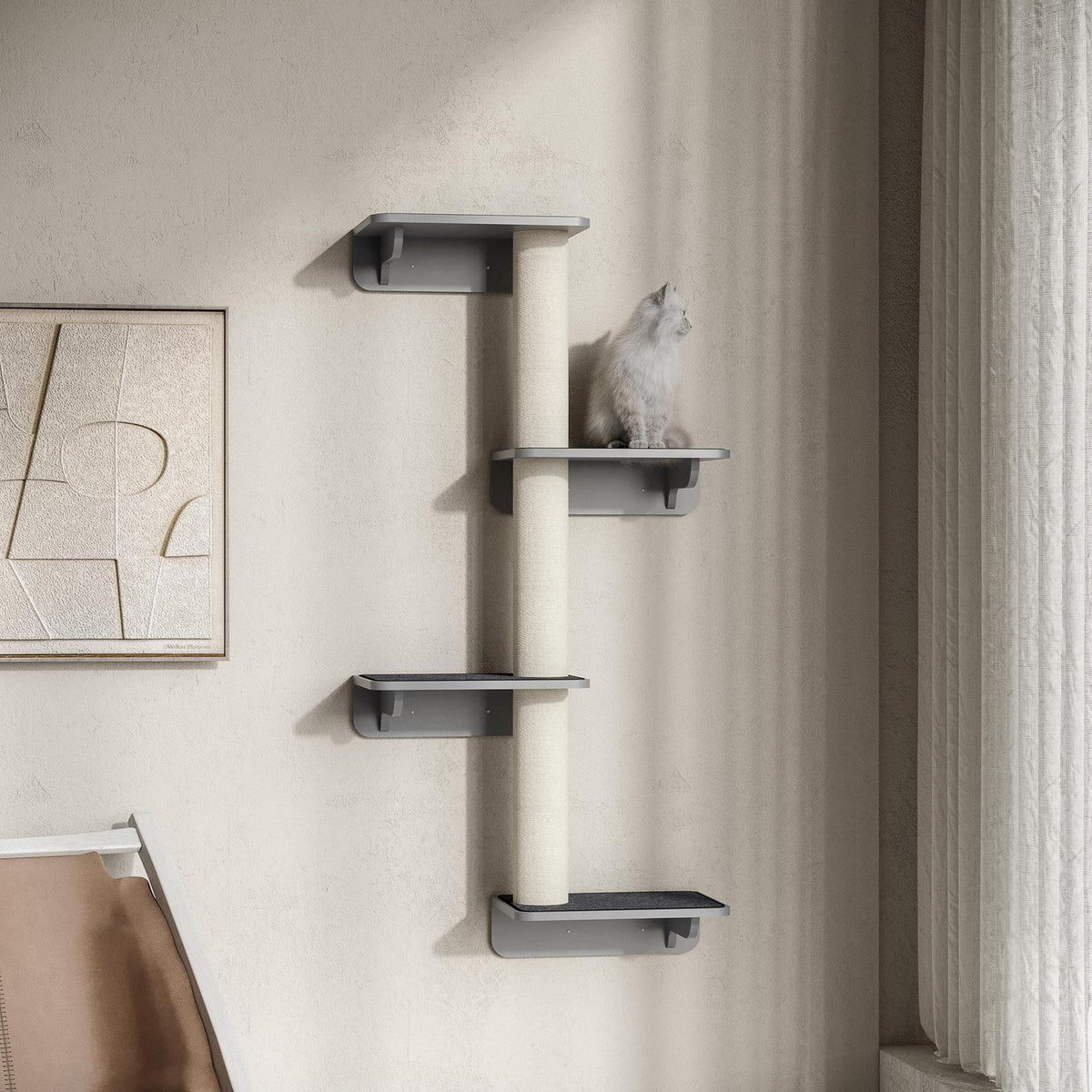 Wall Scratching Post Cat Climbing Wall Wall Mounted Wood Light Gray Beige 66X28X137Cm