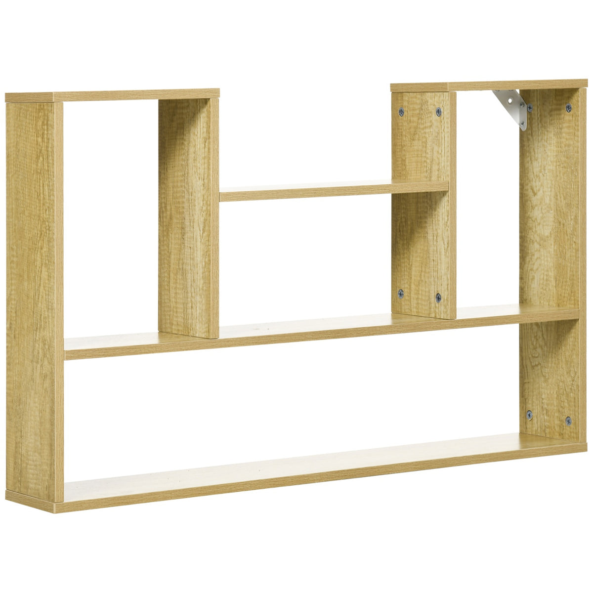Wall Shelf, Floating Shelf, Wall Shelf With 5 Compartments, Bookcase, Wall Decoration, Natural, 100X15X60 Cm, For Living Room And Bedroom