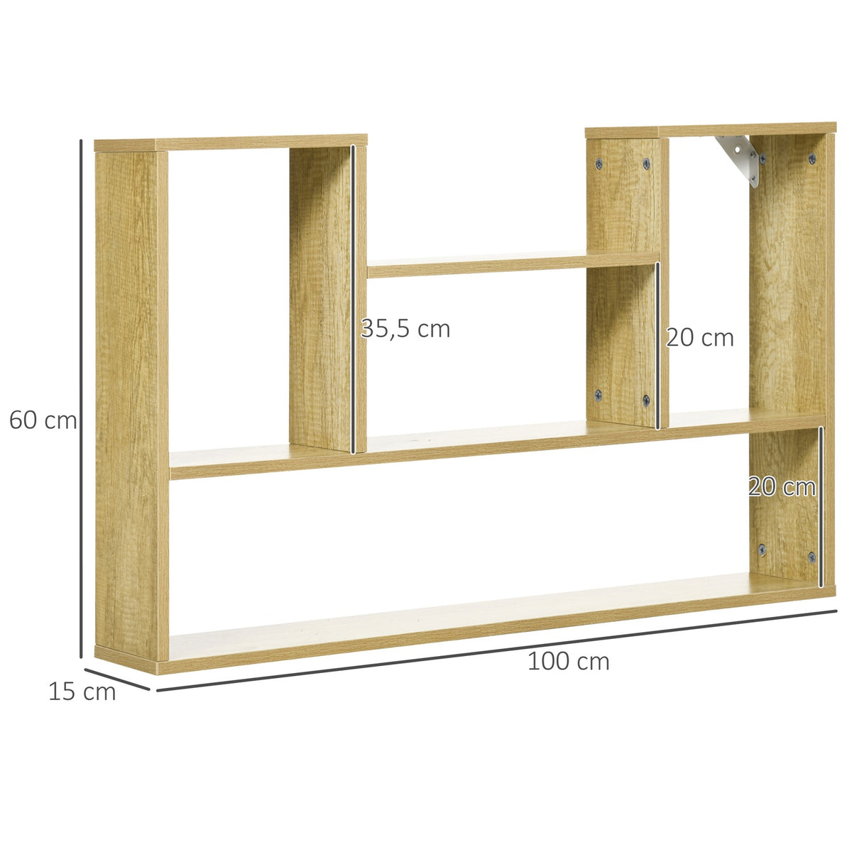 Wall Shelf, Floating Shelf, Wall Shelf With 5 Compartments, Bookcase, Wall Decoration, Natural, 100X15X60 Cm, For Living Room And Bedroom