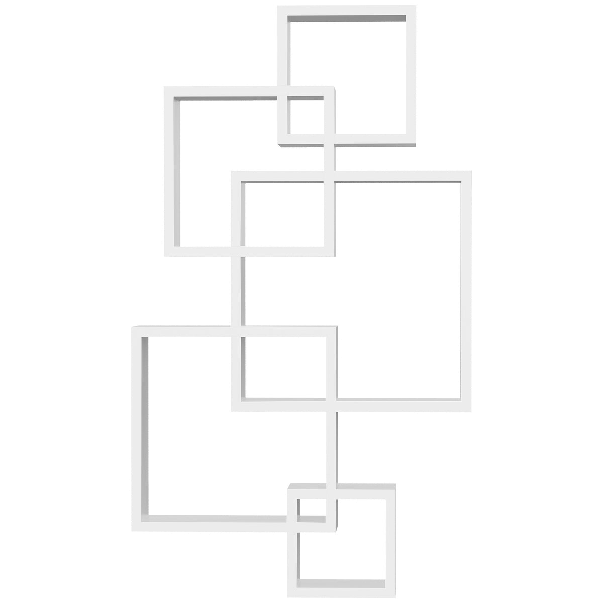Wall Shelf, Floating Shelf, Wall Shelf With 5 Cubes And 9 Compartments, Fir Wood, White, 49.5X10.2X86Cm