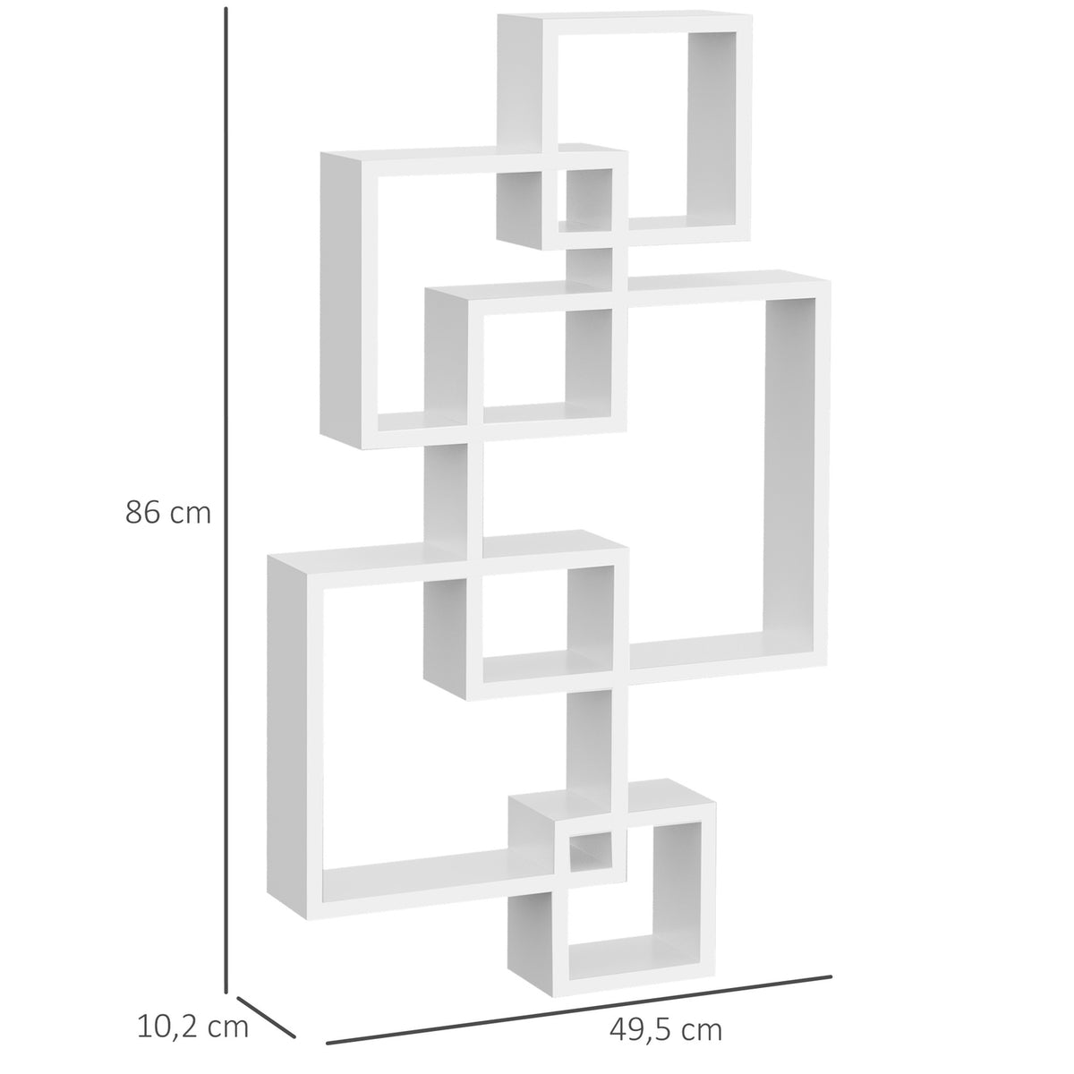 Wall Shelf, Floating Shelf, Wall Shelf With 5 Cubes And 9 Compartments, Fir Wood, White, 49.5X10.2X86Cm