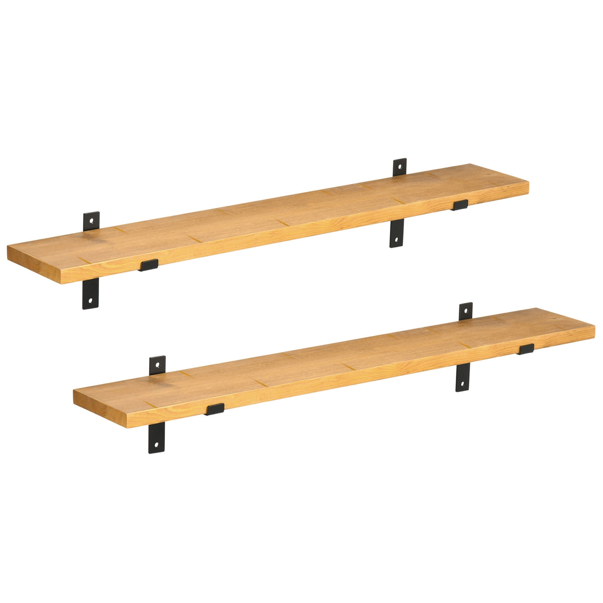 Wall Shelf Set Of 2 Floating Shelves Made Of Pine Wood And Steel, Brown, 90X15X2.5Cm, For Stylish Wall Decoration